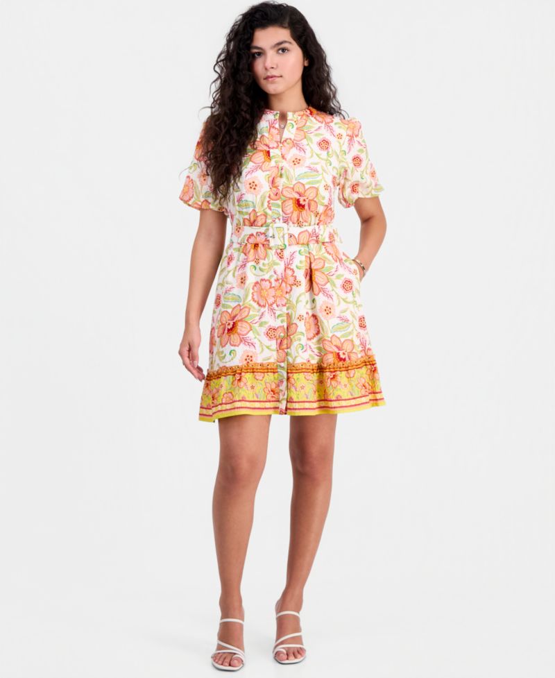 Women's Sun-Kissed Puff-Sleeve Shirt-Dress