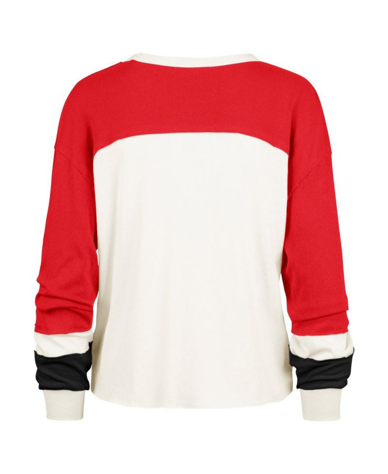 Women's Cream Wisconsin Badgers Double Header Curve Raglan Long Sleeve T-Shirt