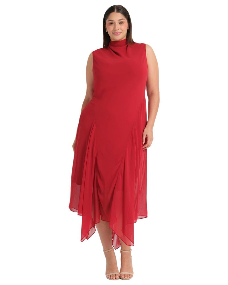 Plus Size Holly Halter Assymetric Sheath Midi Dress