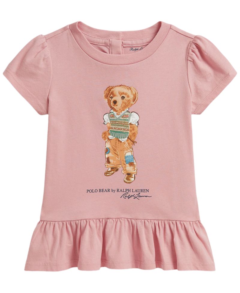 Ralph Lauren Baby Girls' Polo Bear Cotton Jersey Peplum Top
