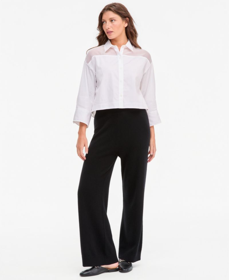 Women's 100% Cashmere Pull-On Wide-Leg Pants