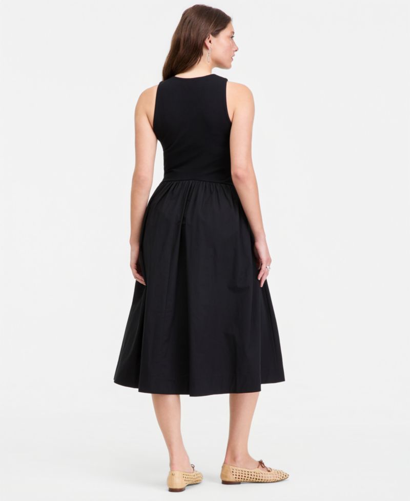Women's Curved-Waist Mixed-Media Midi Dress