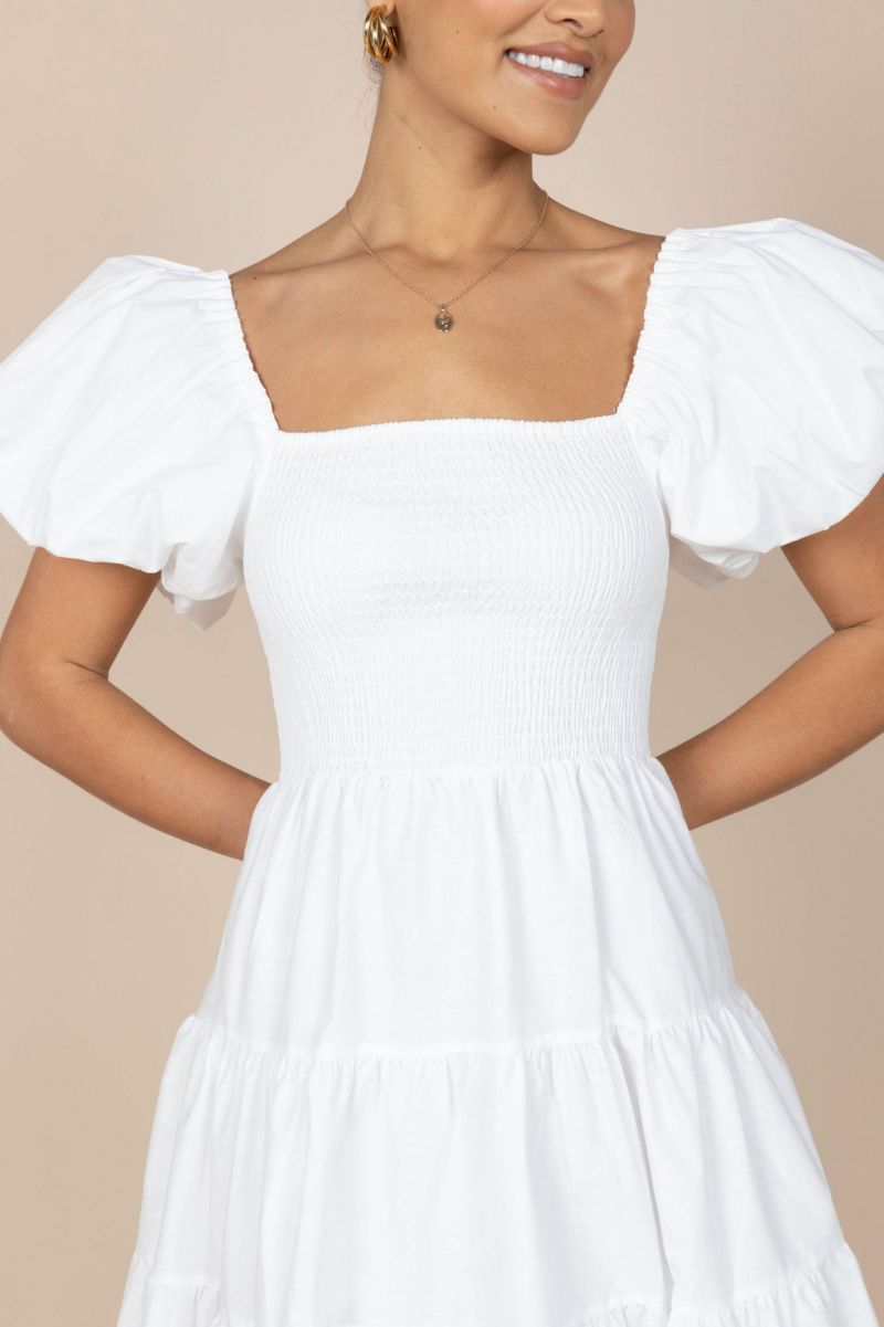 Women's Annette Puff Sleeve Shirred Midi Dress