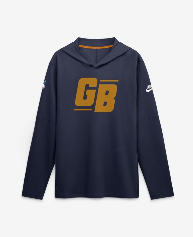 Men's Navy Green Bay Packers Sideline Dri-FIT Long Sleeve Hooded T-Shirt