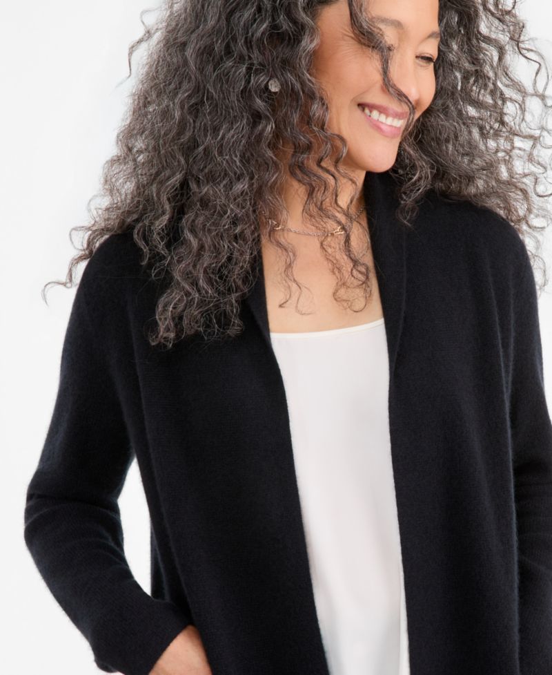 Women's 100% Cashmere Fylaway Duster Shawl-Collar Cardigan