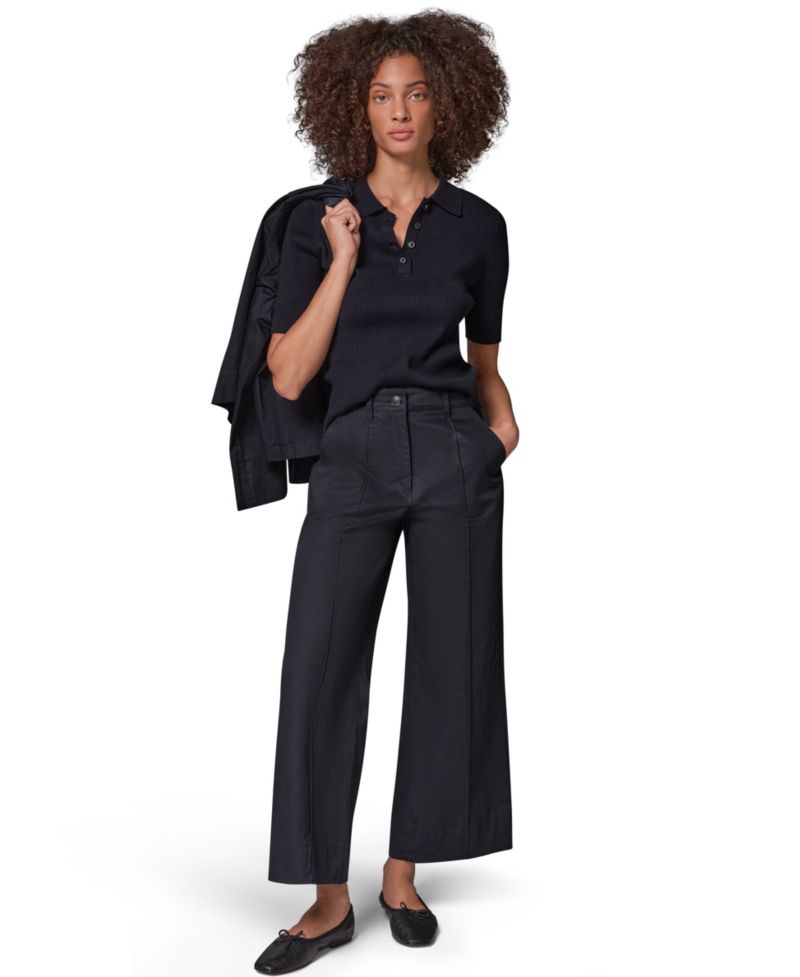 Women's Cotton Twill Wide-Leg Mid-Rise Pants,