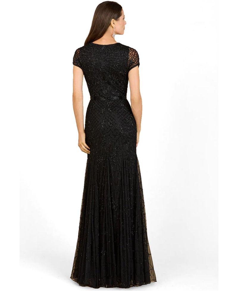 Women's Beaded Mermaid Cap Sleeve Gown