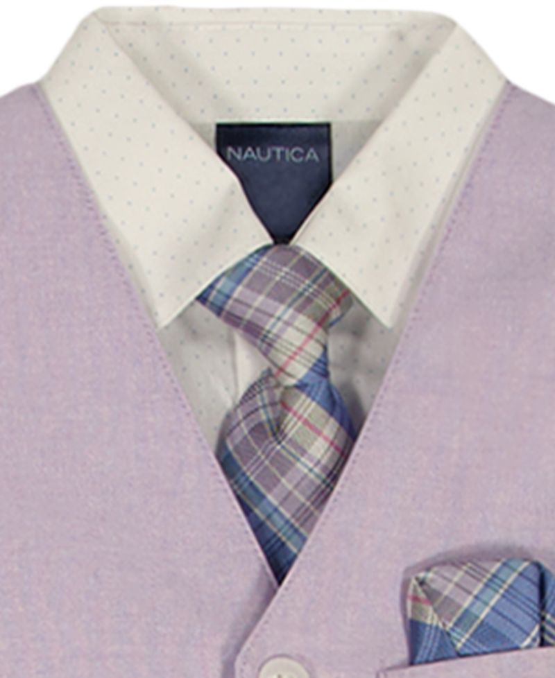 Boys' 2-7 Linen Check Long-Sleeve Shirt, Vest, Necktie, Pocket Square & Pants, 5-Piece Set