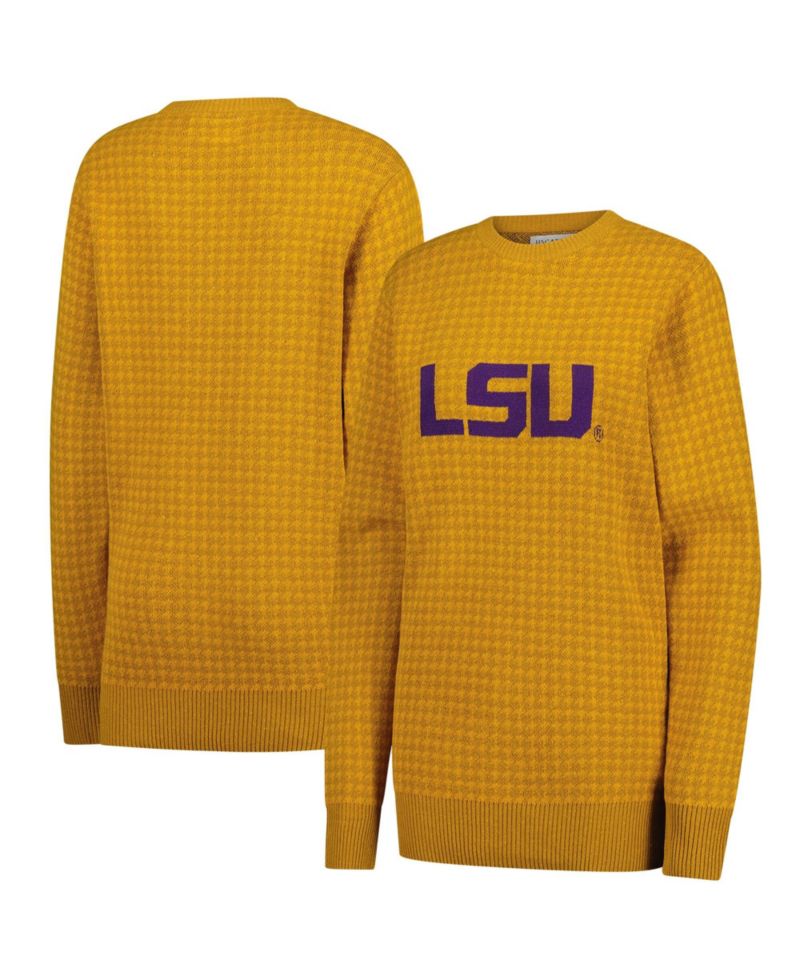 Men's and Women's Gold LSU Tigers Renew Knit Vintage Houndstooth Sweater
