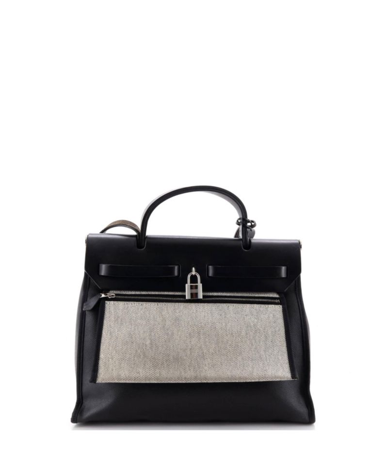 Pre-Owned Herm&egrave;s Herbag Zip Berline Top-Handle Canvas and Leather Tote