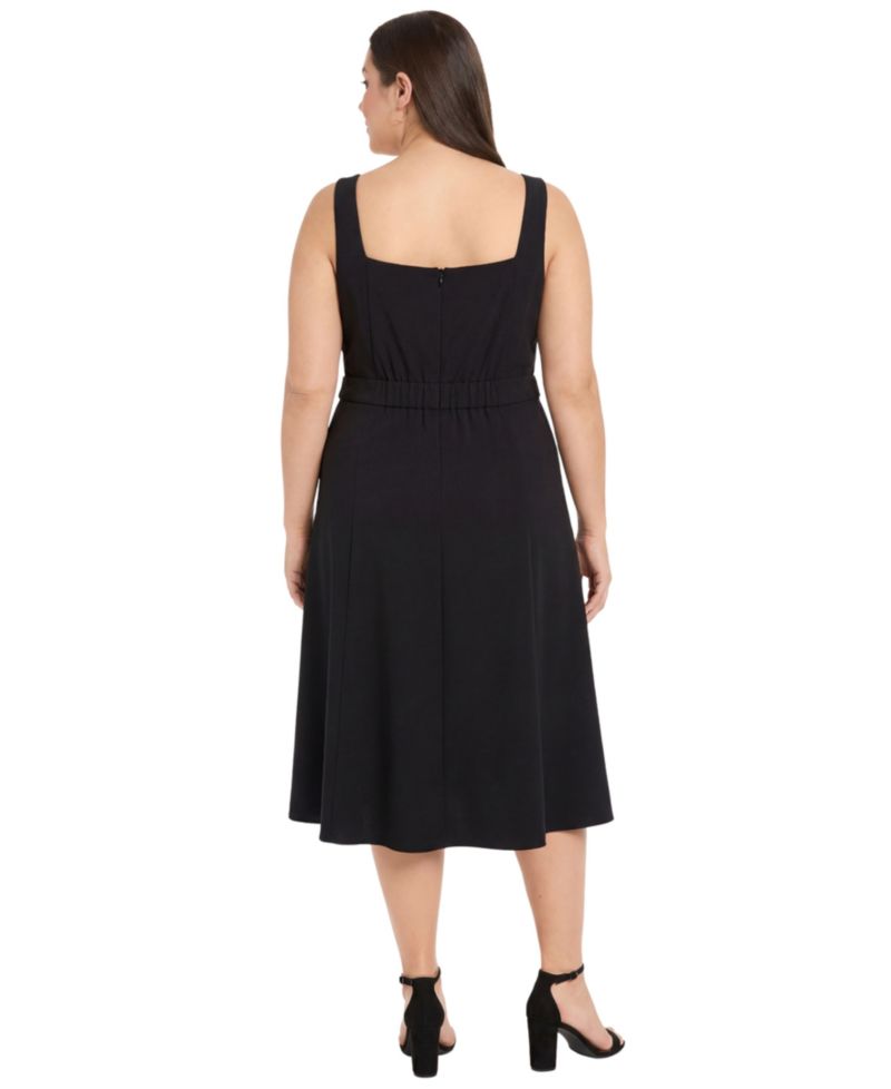 Plus Size Square-Neck Sleeveless Scuba Crepe Midi Dress