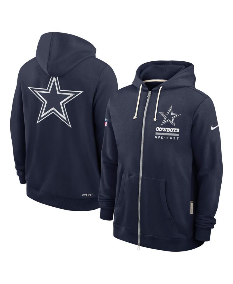 Men's Navy Dallas Cowboys Sideline Utility Player Performance Full-Zip Hoodie