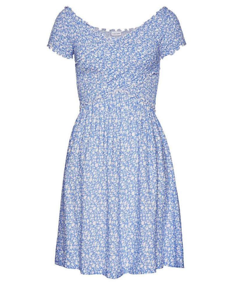 Women's Viscose Printed Smocked Pattern A-Line Short Dress