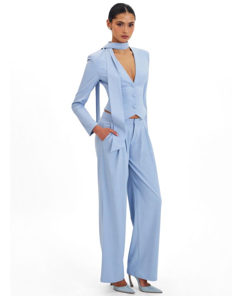 Women's Reva Sky Blue Pinstripe Single Pleat Pants