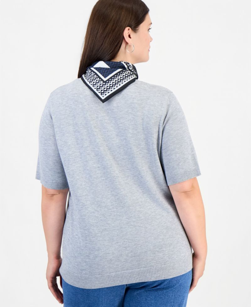 Plus Size Woven Scarf Ribbed Top