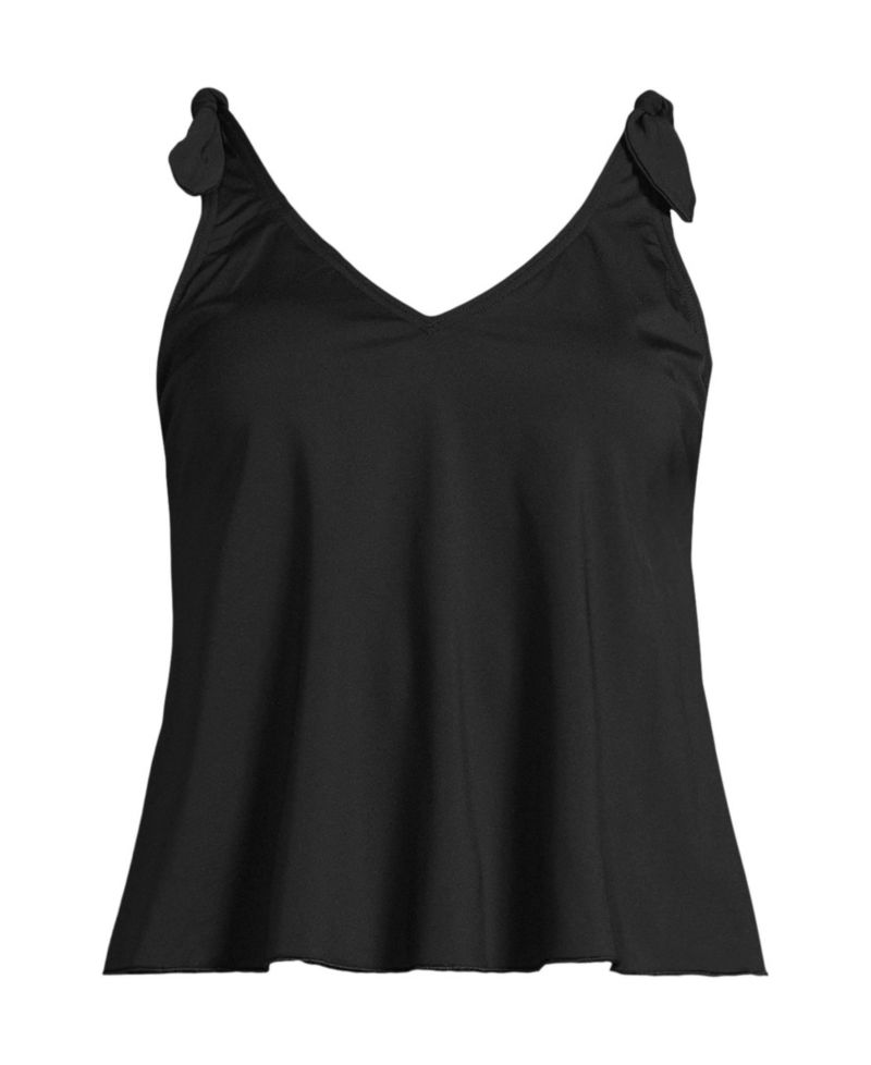 Women's Chlorine Resistant V-neck Shoulder Tie Flutter Tankini Swimsuit Top