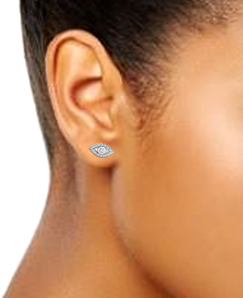 Cubic Zirconia Evil Eye Stud Earrings in Sterling Silver