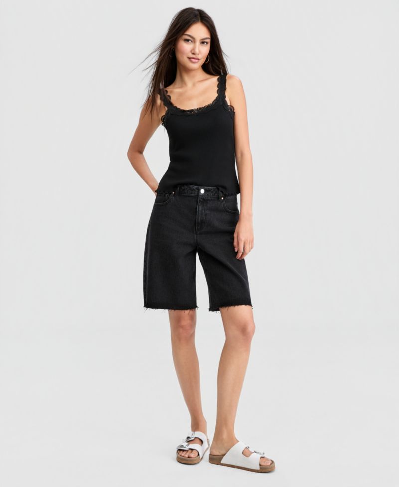 Petite High Rise Raw-Hem Denim Jorts