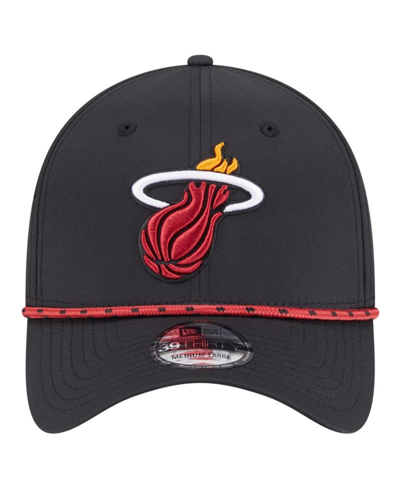 Men's Black Miami Heat Featherweight Poly Rope Flex 39Thirty Hat