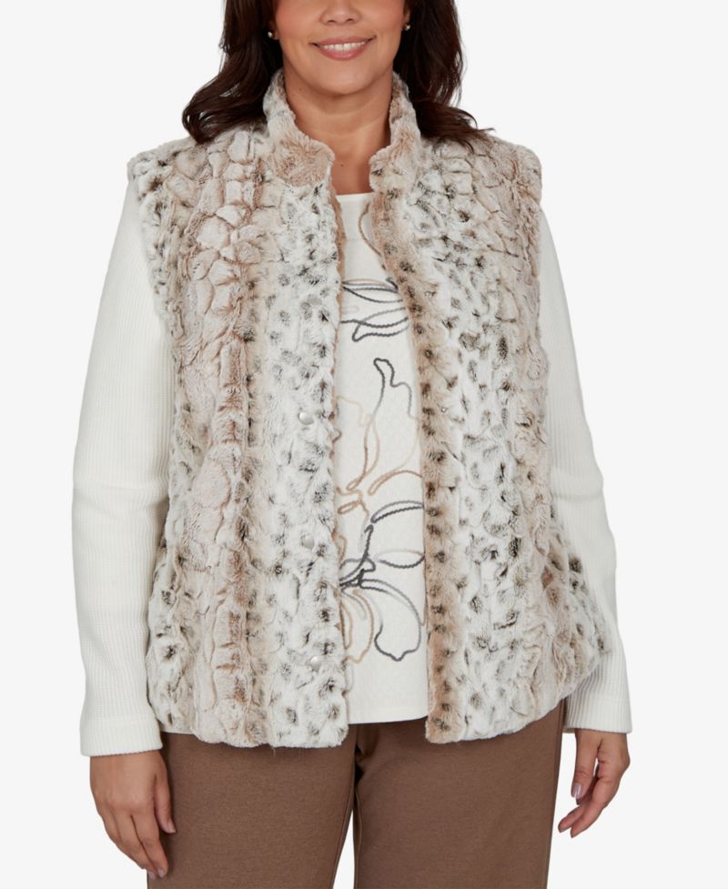 Plus Size Animal-Print Mock Neck Short Faux Fur Teddy Jacket