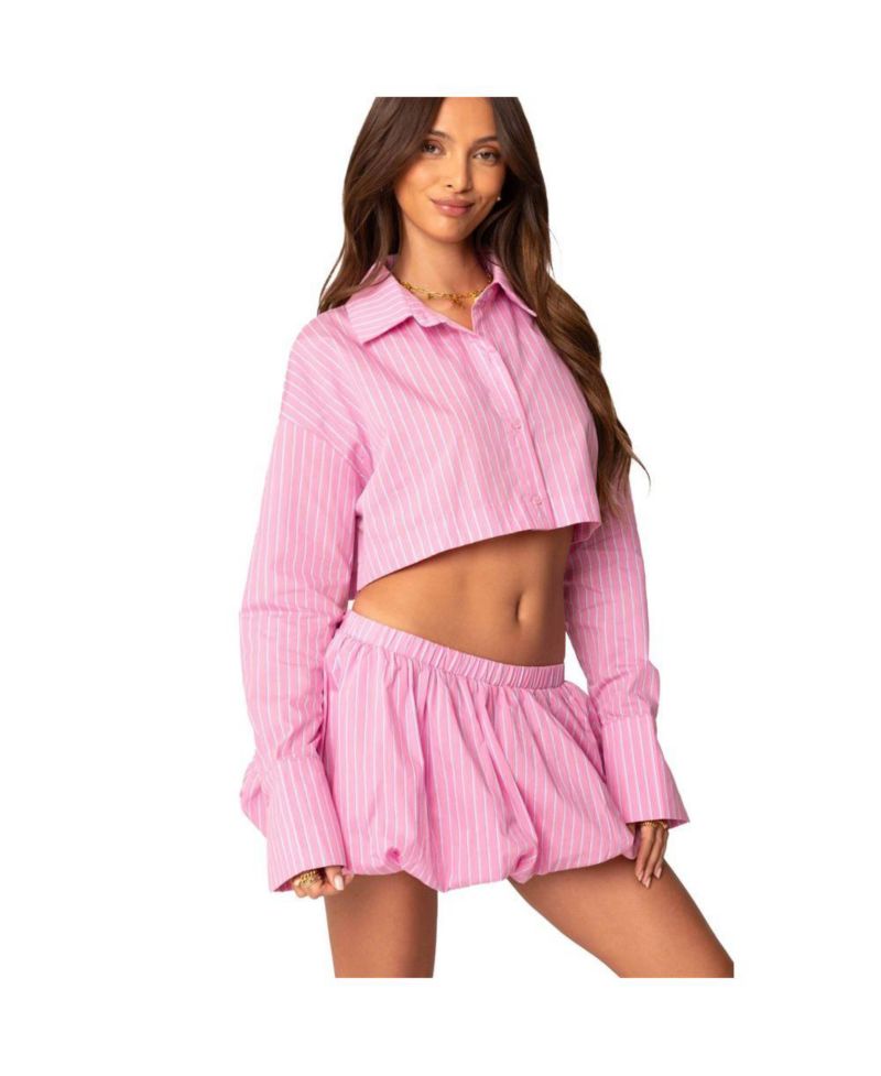 Women's Hila Pinstripe Cropped Button Up Shirt