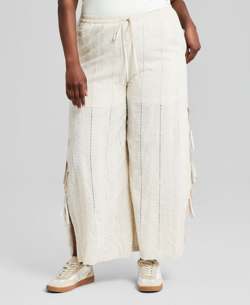 Trendy Plus Size Embroidered Wide-Leg Pants