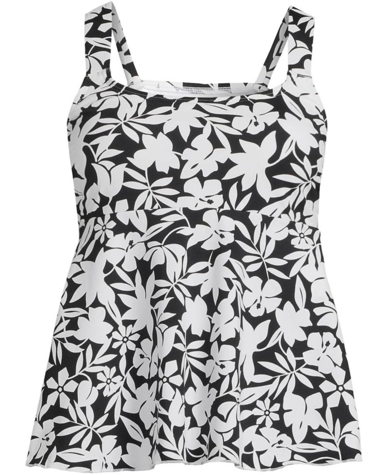 Women's Long Torso Adjustable Scoop Neck Flutter Tankini Top