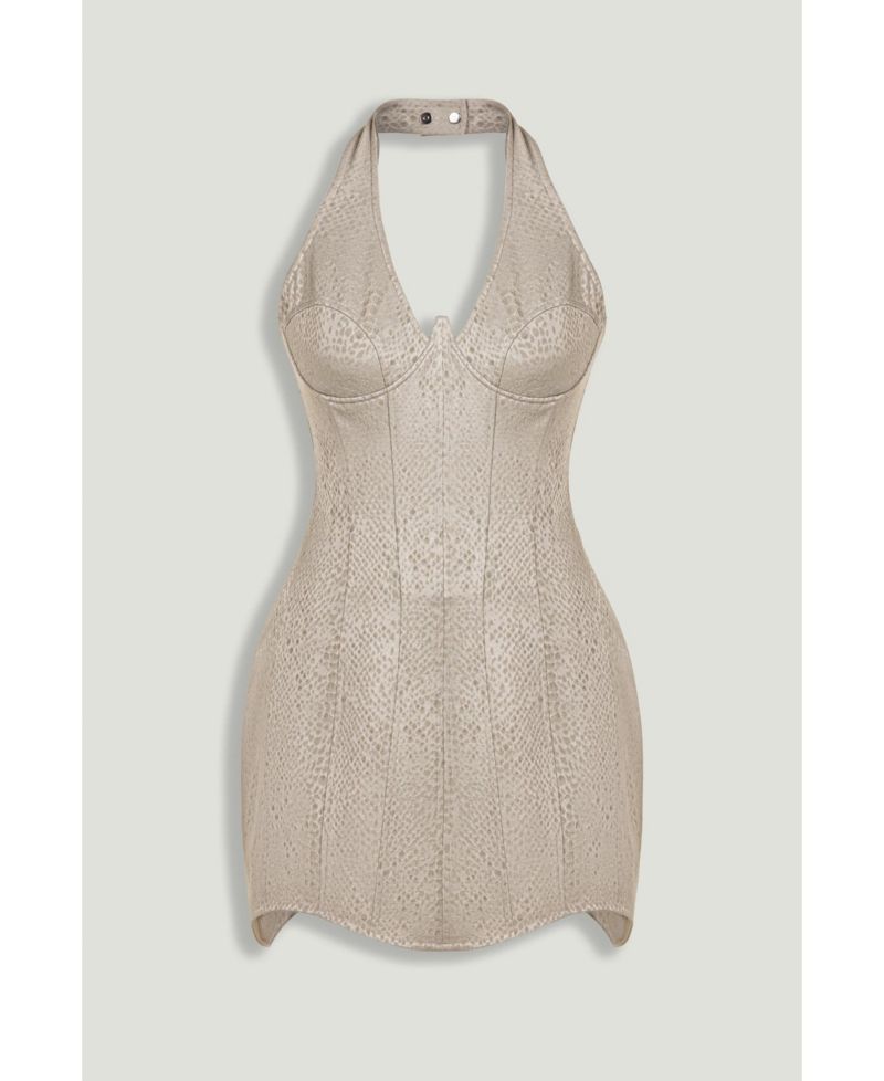 Women's Snake-Print Boned Mini Corset Dress