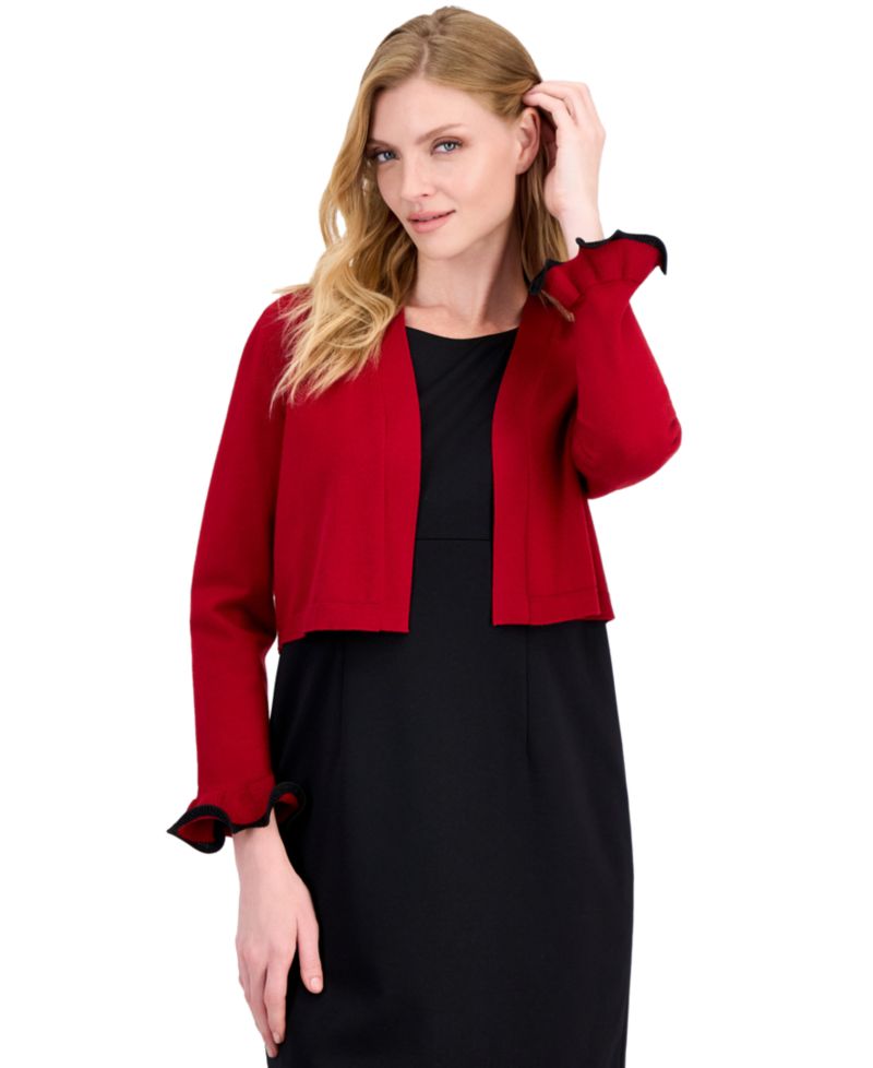 Petite Cropped Shawl-Collar Shrug with Lurex Cuff