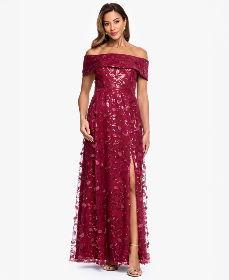 Women's Off-The-Shoulder 3D Embroidered Mesh Ball Gown