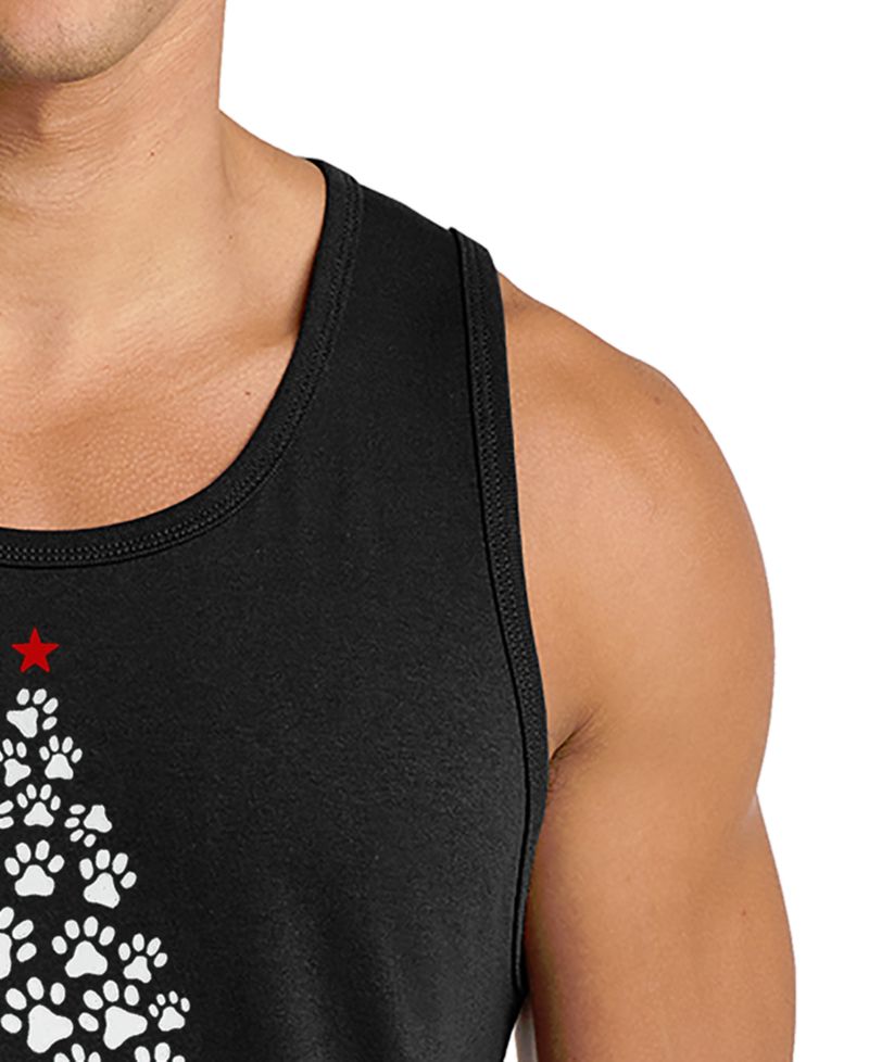 Men's Christmas Tree Paws Word Art Graphic Tank Top