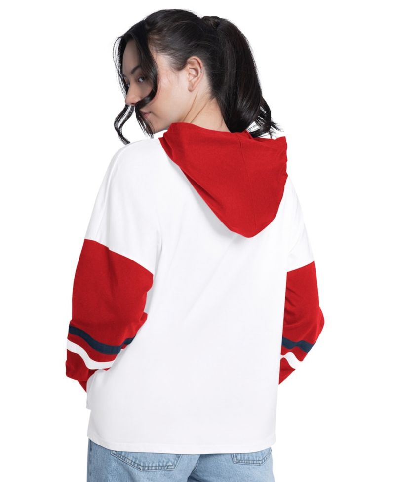 Women's White/Red St. Louis Cardinals Key Player Oversized Hooded Long Sleeve T-Shirt