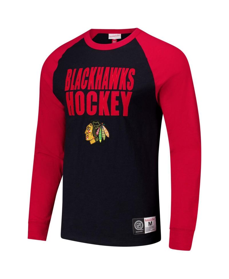 Mitchell Ness Men's Black, Red Chicago Blackhawks Legendary Slub Raglan Long Sleeve T-Shirt