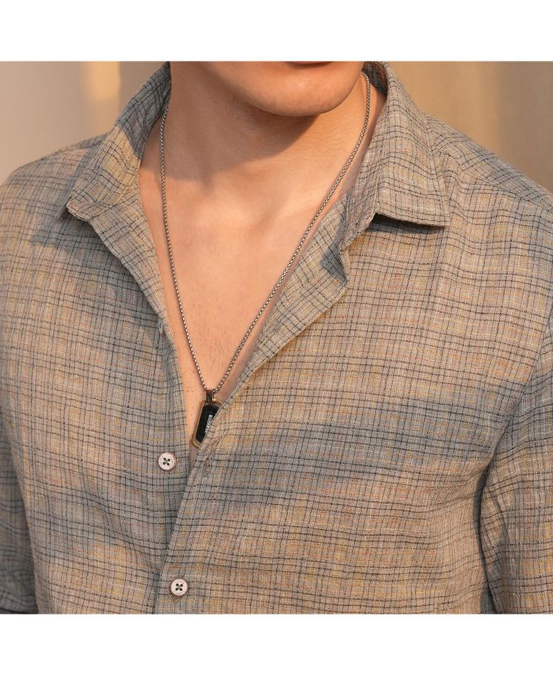 Men's Ash Grey Micro-Tartan Plaid Shirt