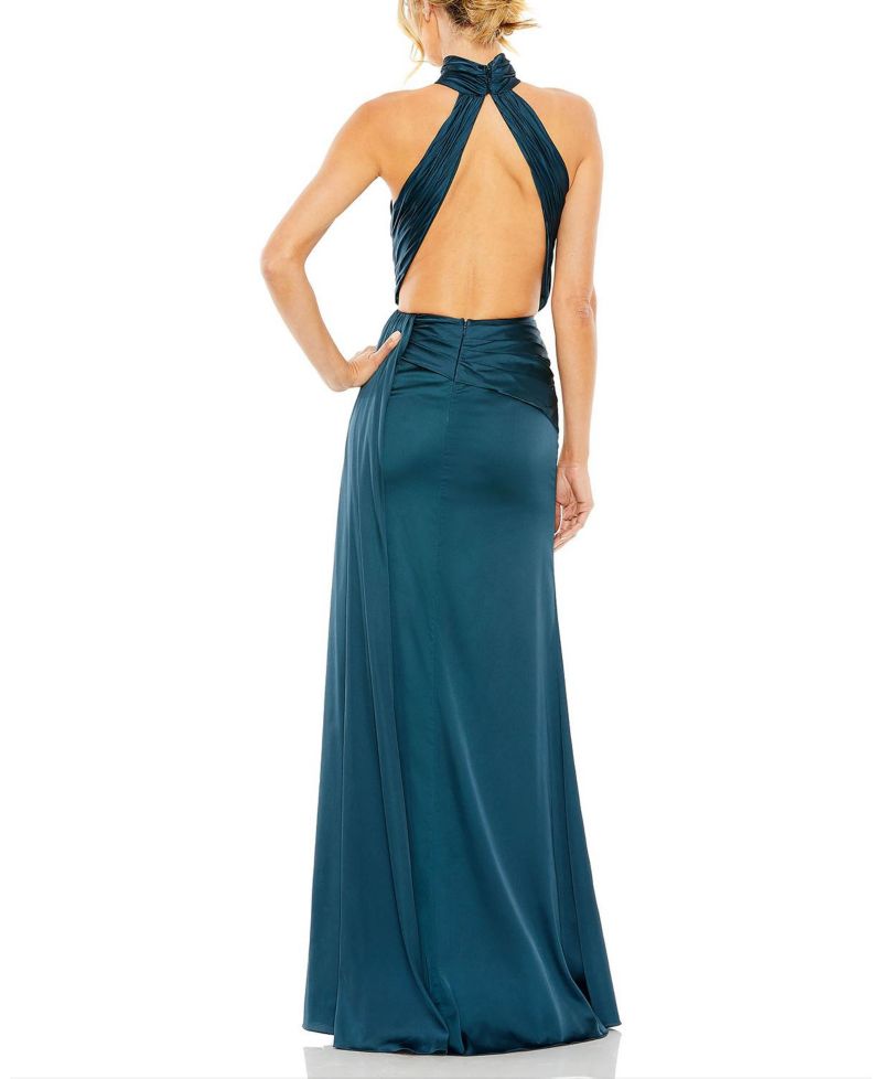 Women's Open Back High Neck Side Ruched Gown