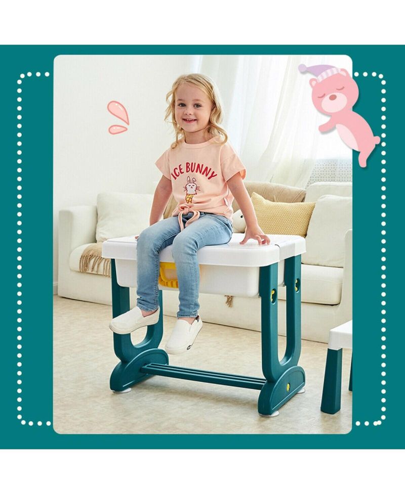 5-in-1 Kids Activity Table and Chair Set with Storage and Building Block Board