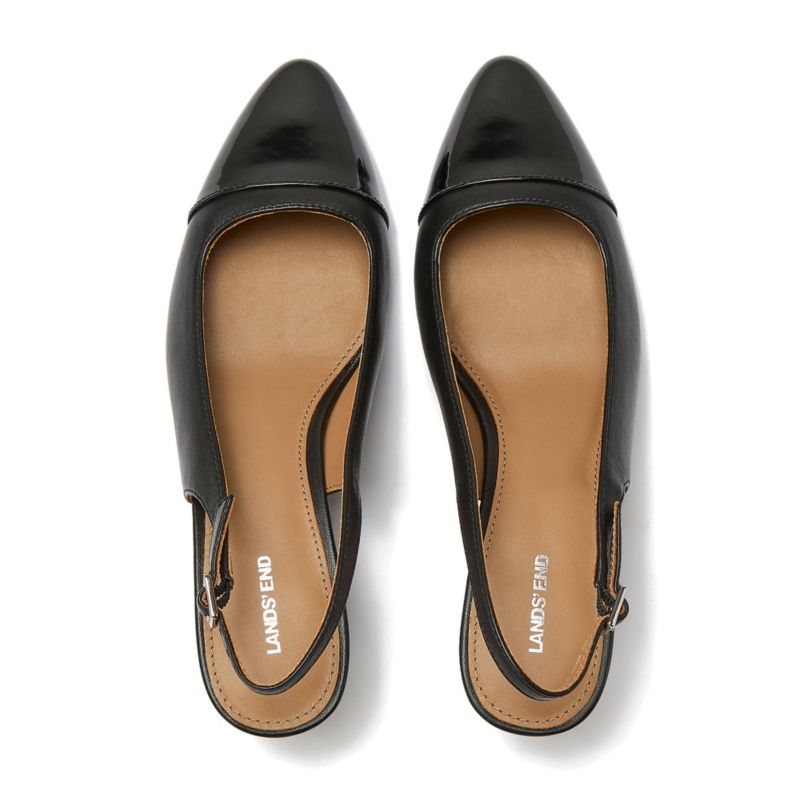 Women's Leather Slingback Cap Toe Kitten Heels