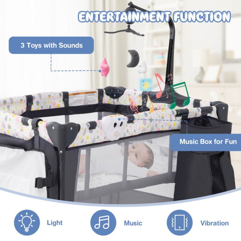 Baby Playard Nursery Center Crib with Hanging Toys Music Box