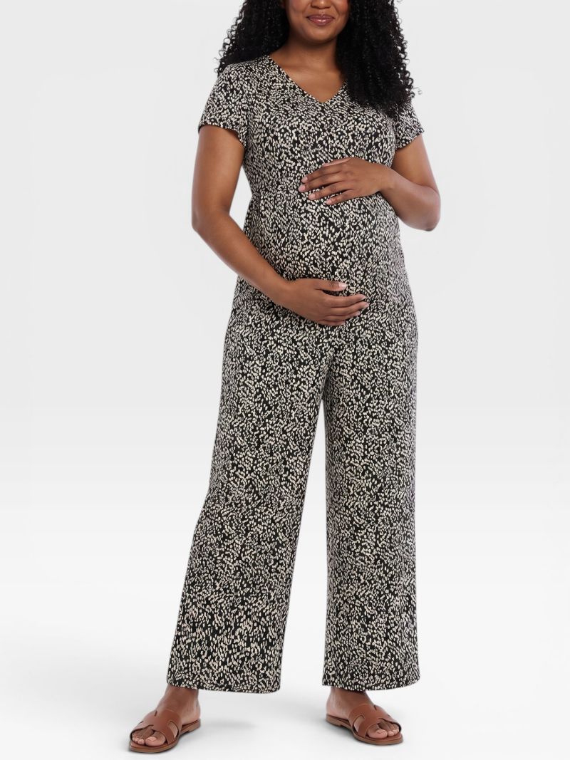 Maternity Short Sleeve V-Neck Flare Leg Jumpsuit - Motherhood