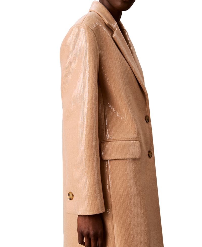 Petite Two-Button Sequined Overcoat