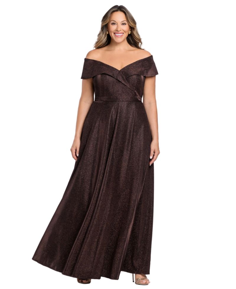 Plus Size Off-the-Shoulder Glitter Gown