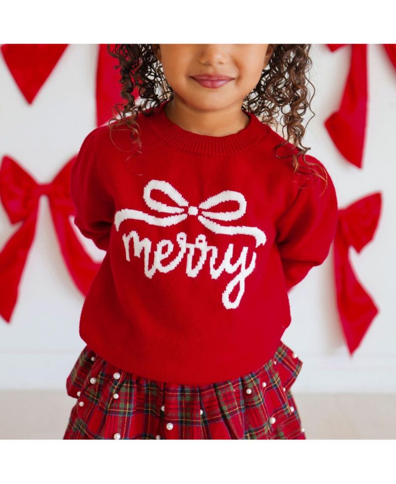Girls' 4-16 Merry Bow Christmas Long-Sleeve Sweater