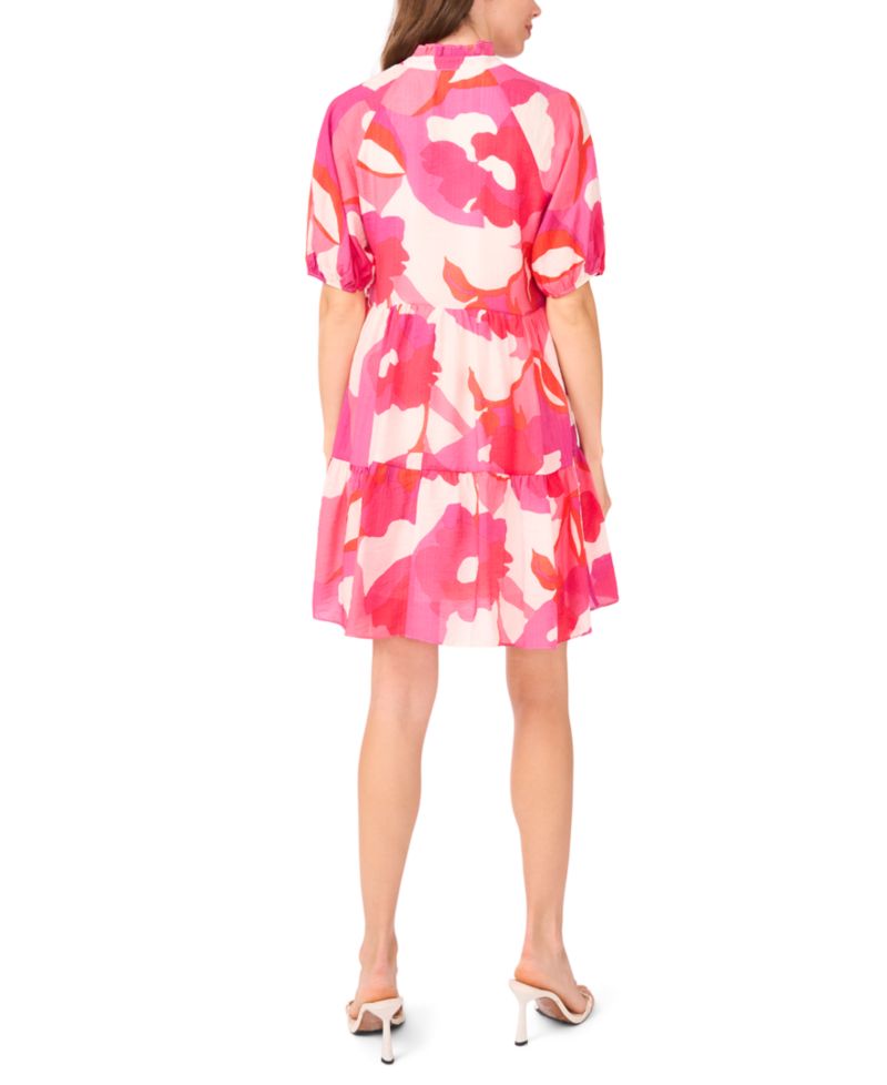 Petite Puff-Sleeve Tiered Shift Dress