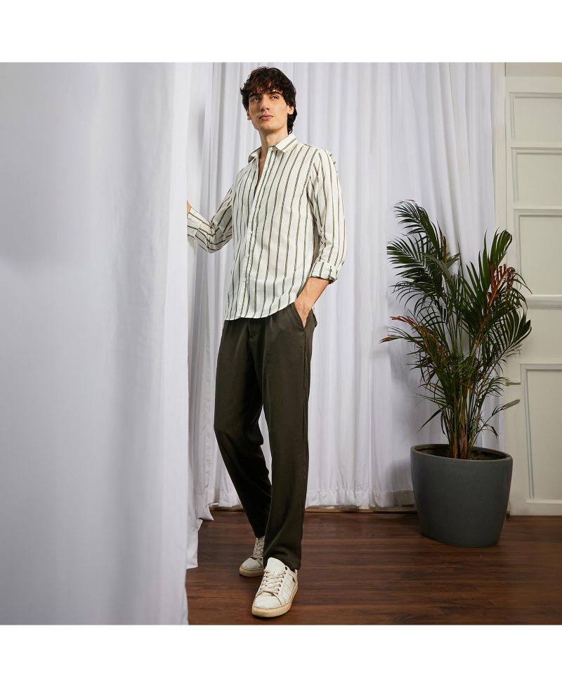 Men's Saltbox Beige & Sage Green Lined Halo-Striped Shirt