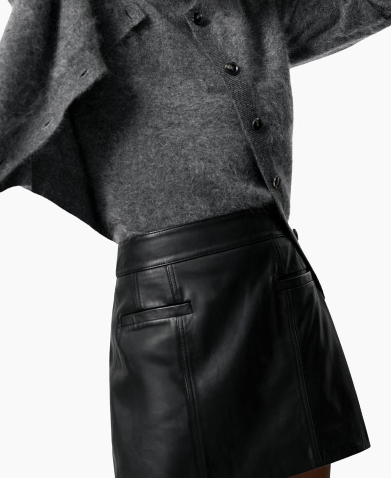 Women's Leather Welt-Pocket Mini Skirt