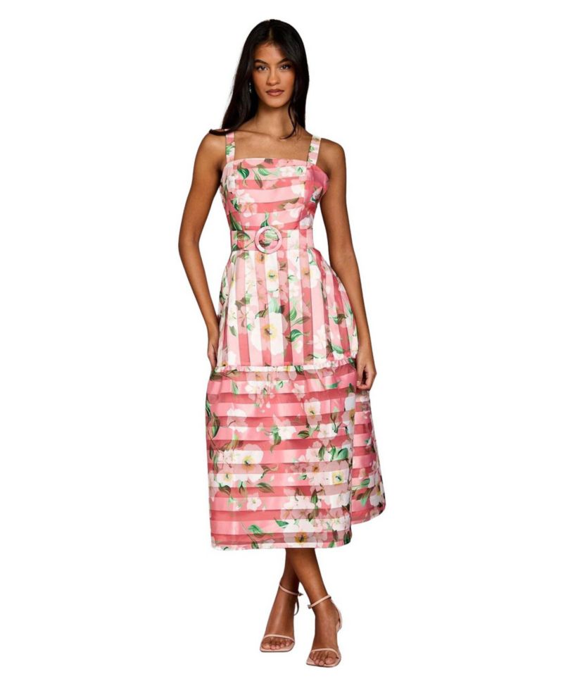 Women's Petite Floral Organza Midi Dress
