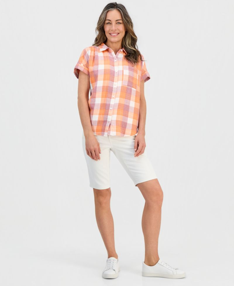 Petite Plaid Button-Up Cotton Camp Shirt