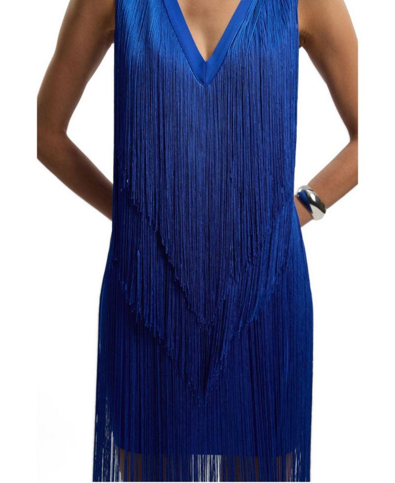 Women's Fringe Bandage V-Neck Midi Dress