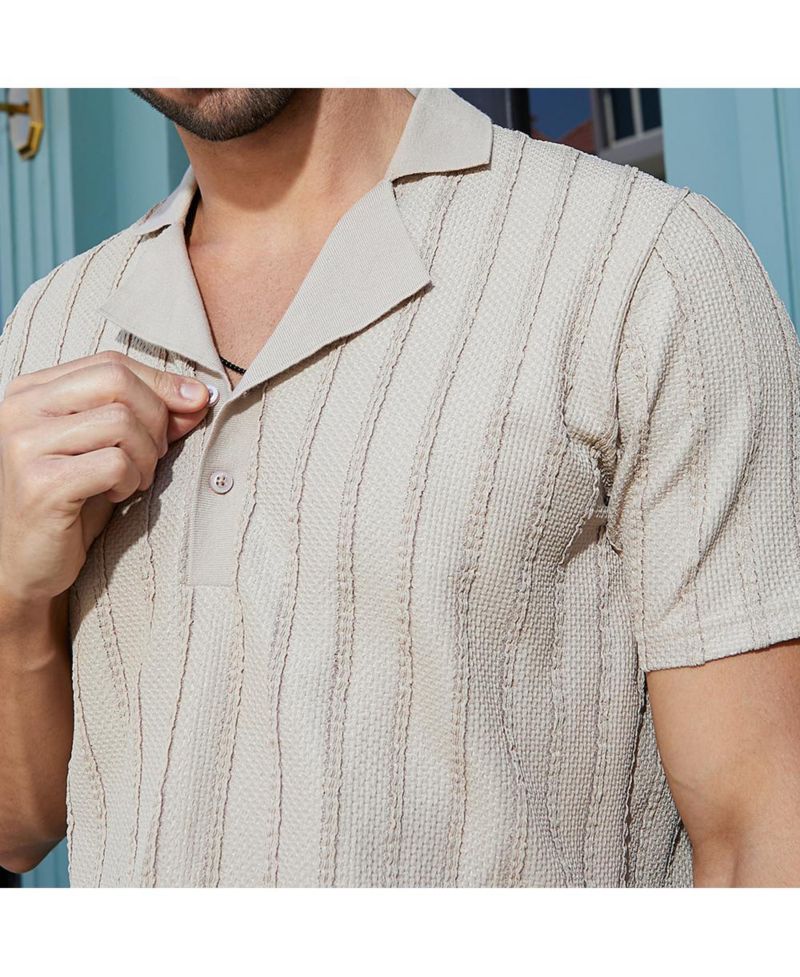 Men's Saltbox Beige Wicker-Tactile Polo T-Shirt