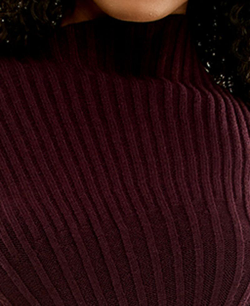 Juniors' Mock-Neck Ribbed Asymmetric-Hem Midi Sweater Dress